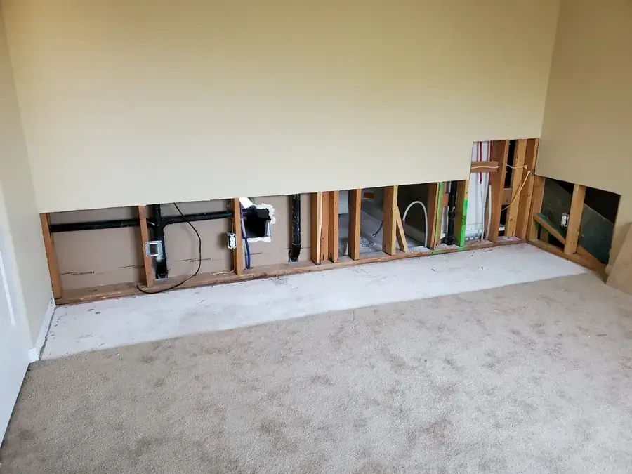 Flooring pulled up over a slab leak in a Murrieta, CA home